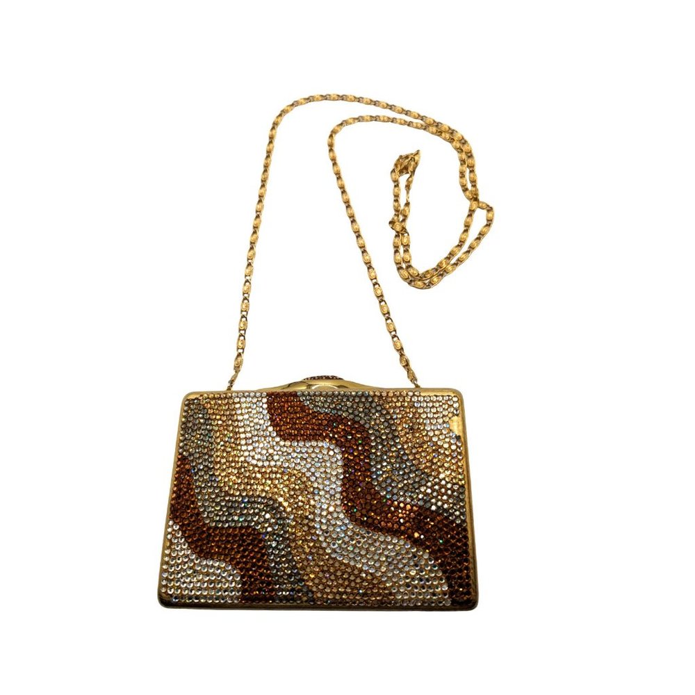 Judith Leiber Gold Silver Copper Evening Bag Decorated With Swarovski Crystals